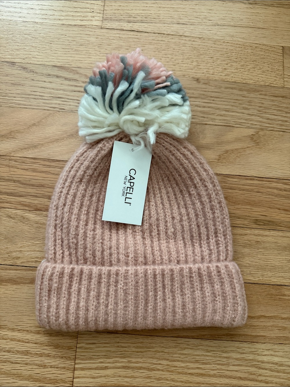 Capelli of New York Kids Blush Pink Ribbed Pom Beanie